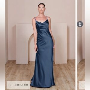 Revelry Skye Satin Dress Navy 718 size 8 petite length - bridesmaid dress